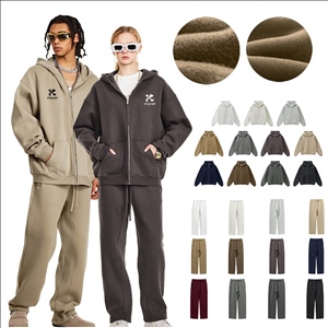 340g Thick Fleece Oversize Zip up Hoodie Wide Leg Pants Set